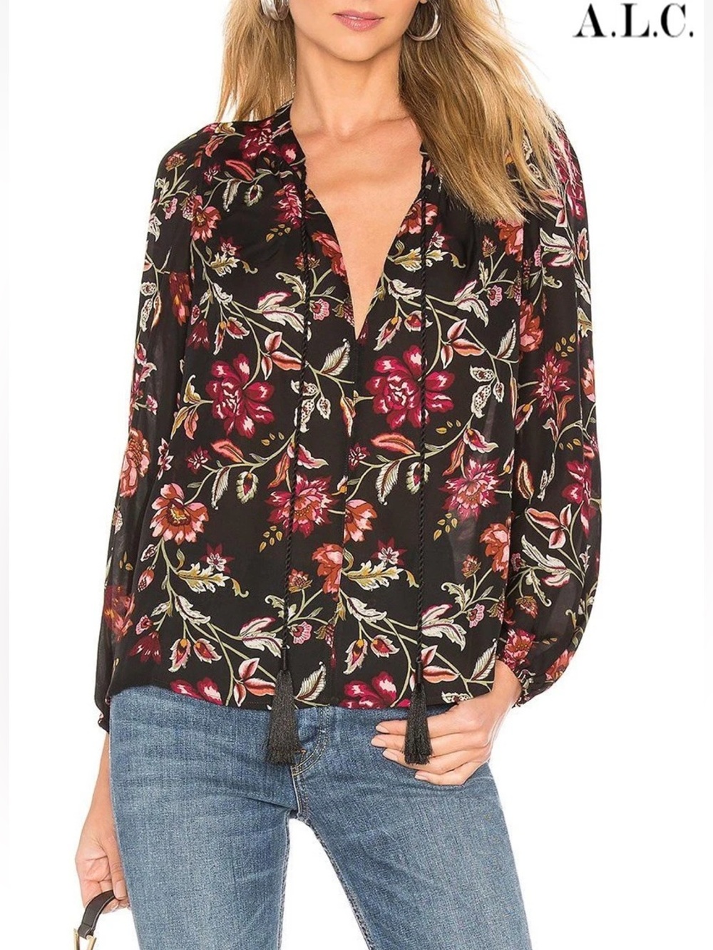 A.L.C. $395 • 18” Pit to Pit • Royan Floral Print Silk Blouse